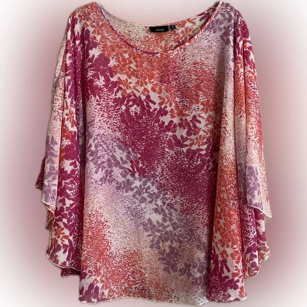 Apt 9 Sheer Butterfly Sleeve Blouse Pink/Purple/Orange, Size 3X